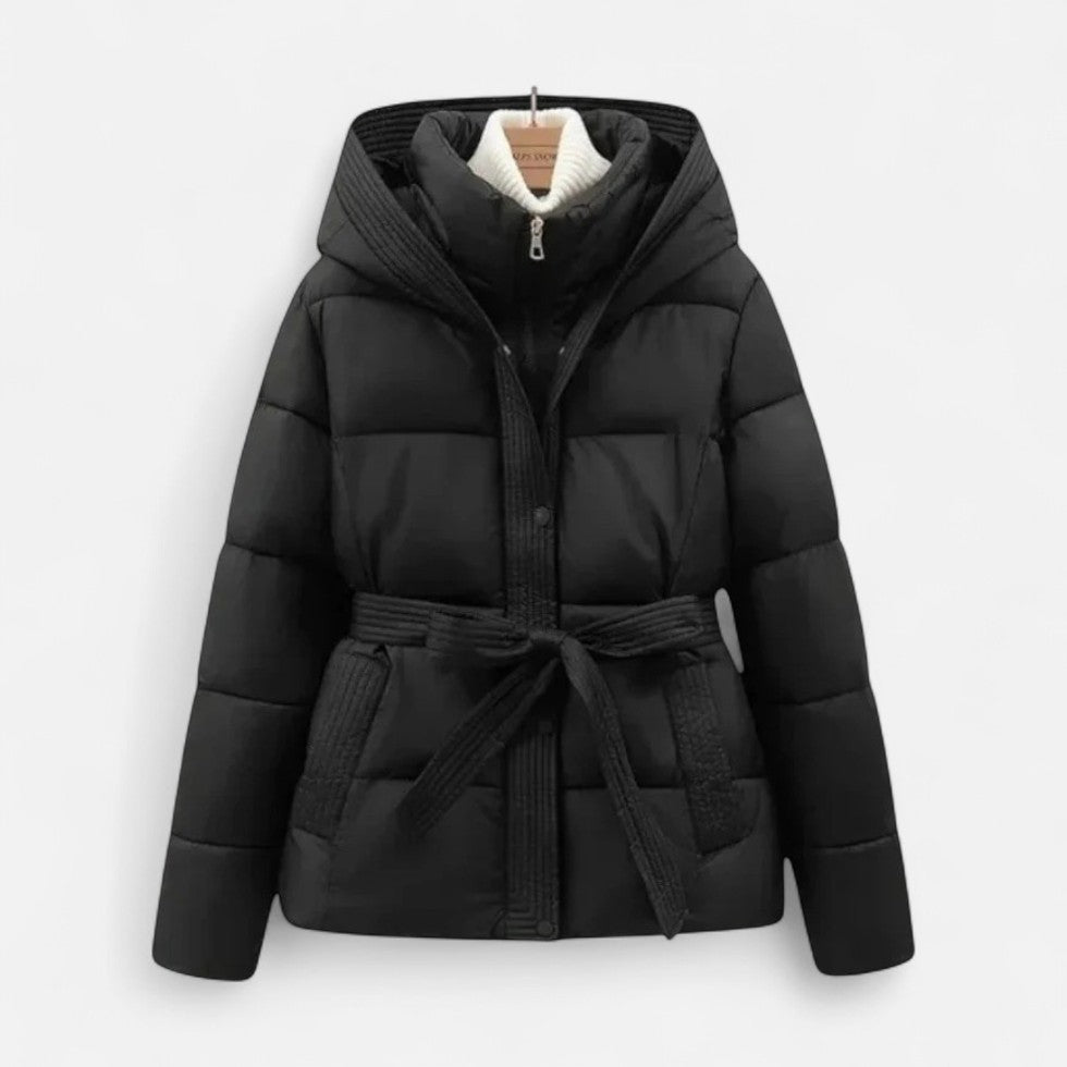 Women’s Belted Puffer Jacket with Hood