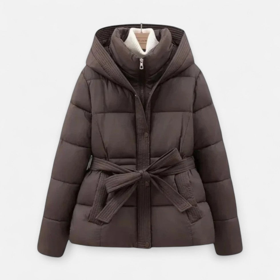 Women’s Belted Puffer Jacket with Hood