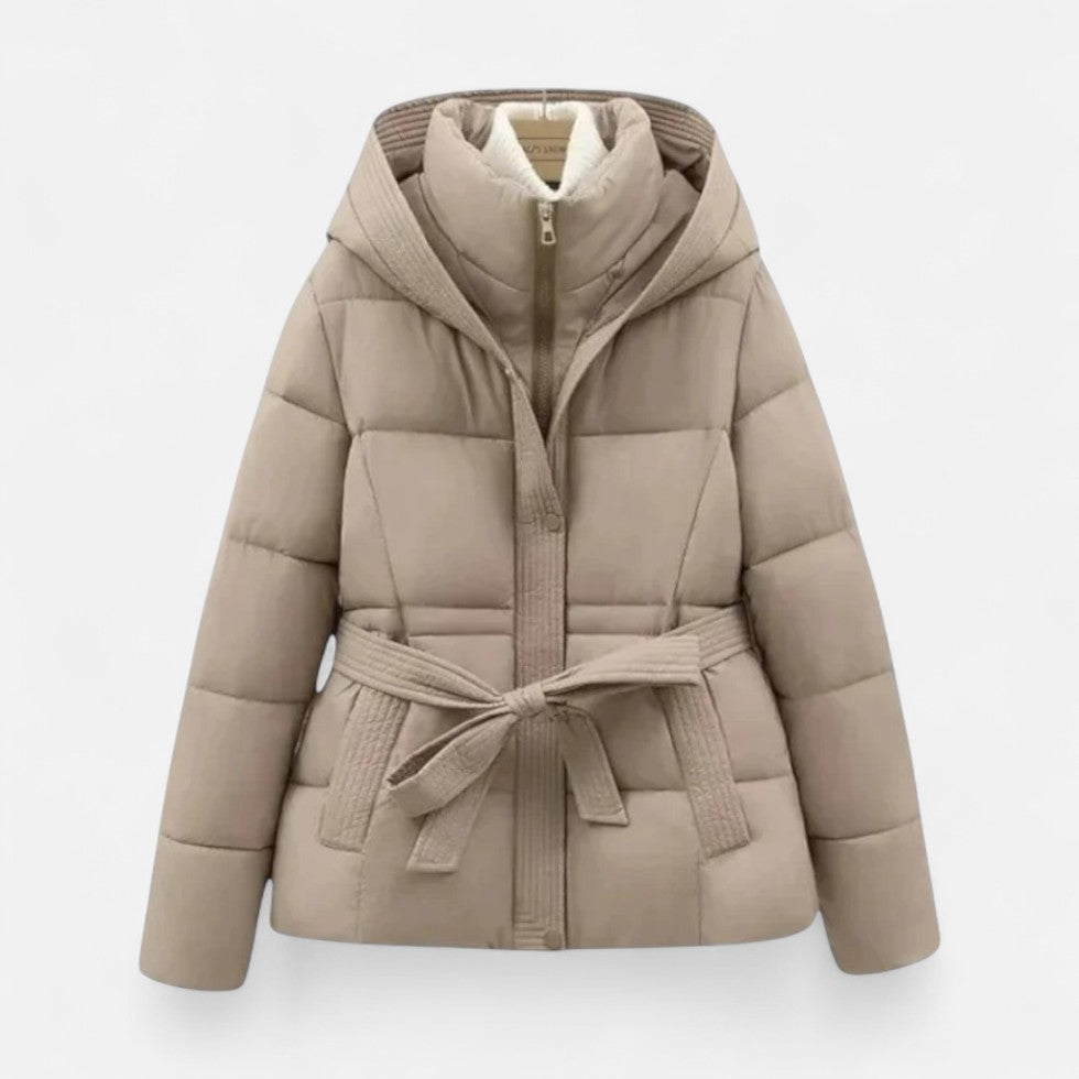 Women’s Belted Puffer Jacket with Hood