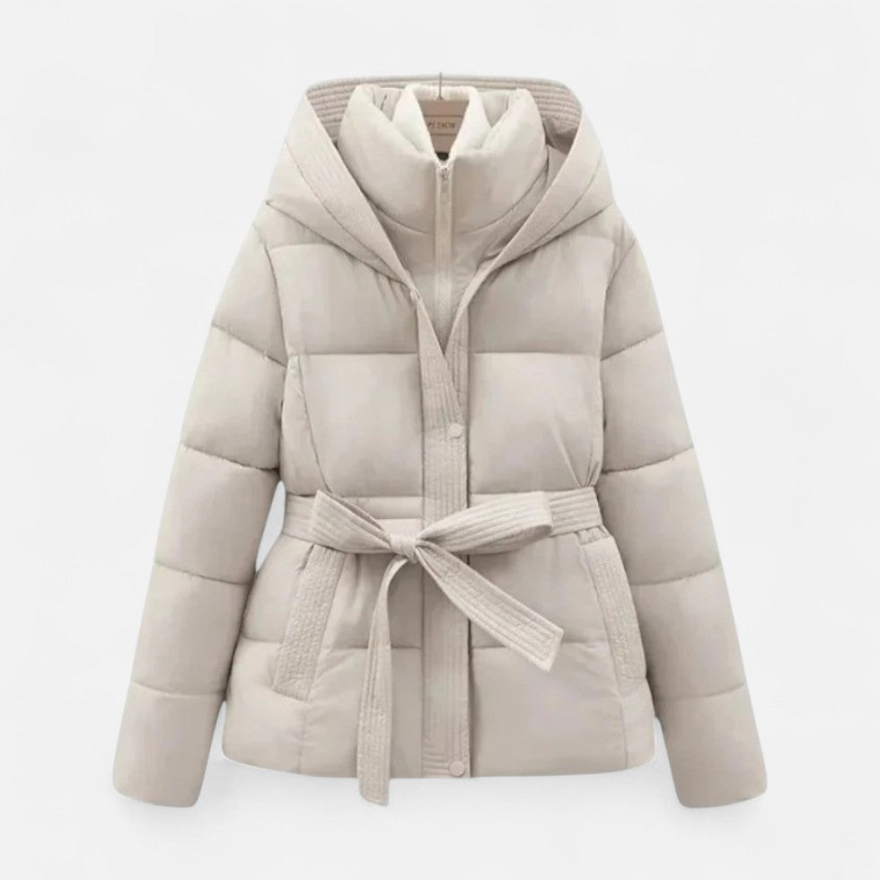 Women’s Belted Puffer Jacket with Hood